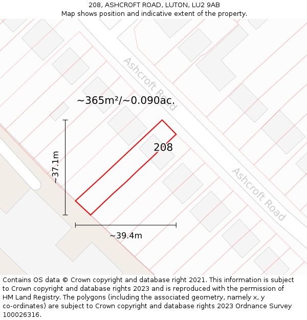 208, ASHCROFT ROAD, LUTON, LU2 9AB: Plot and title map