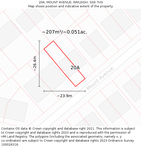 20A, MOUNT AVENUE, RAYLEIGH, SS6 7HS: Plot and title map