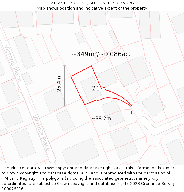 21, ASTLEY CLOSE, SUTTON, ELY, CB6 2PG: Plot and title map