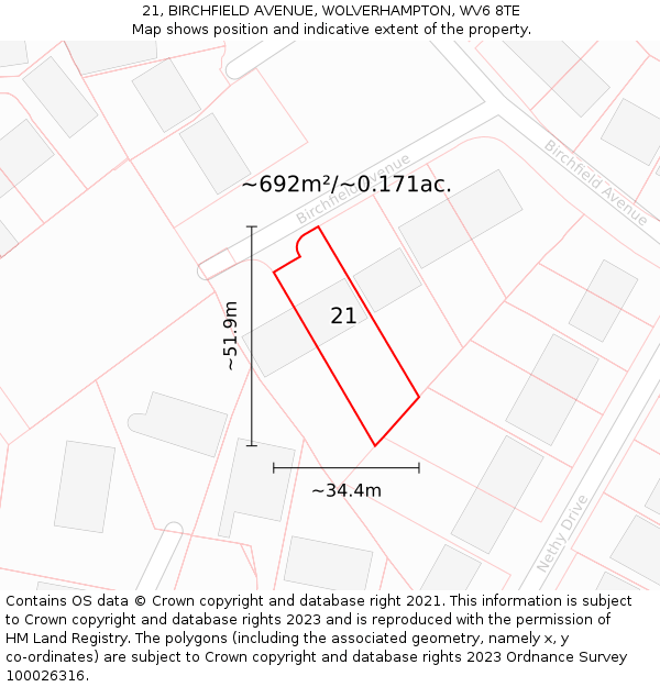 21, BIRCHFIELD AVENUE, WOLVERHAMPTON, WV6 8TE: Plot and title map