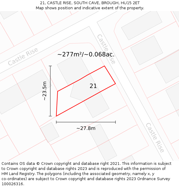21, CASTLE RISE, SOUTH CAVE, BROUGH, HU15 2ET: Plot and title map