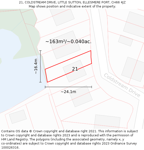 21, COLDSTREAM DRIVE, LITTLE SUTTON, ELLESMERE PORT, CH66 4JZ: Plot and title map