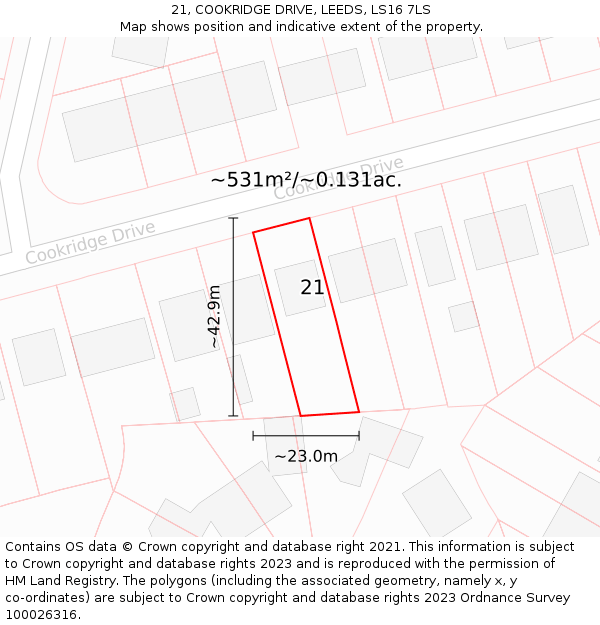 21, COOKRIDGE DRIVE, LEEDS, LS16 7LS: Plot and title map