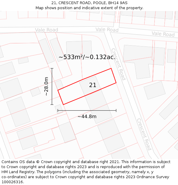 21, CRESCENT ROAD, POOLE, BH14 9AS: Plot and title map