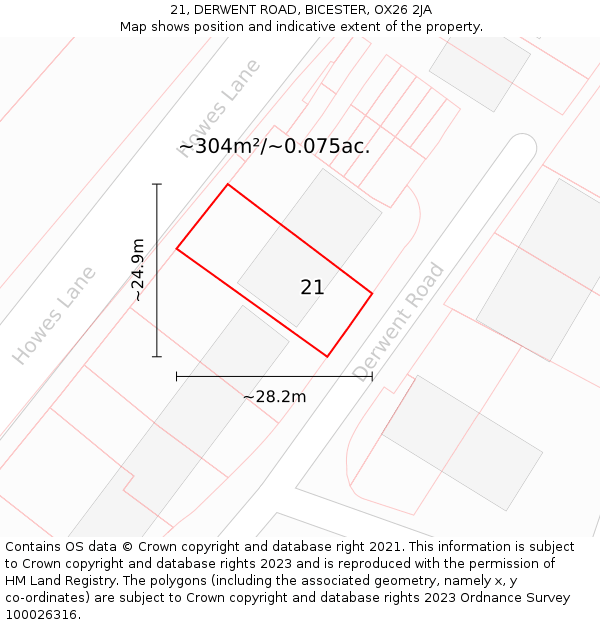 21, DERWENT ROAD, BICESTER, OX26 2JA: Plot and title map