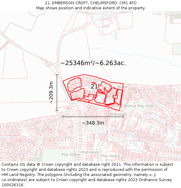 21, EMBERSON CROFT, CHELMSFORD, CM1 4FD: Plot and title map