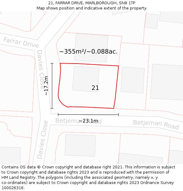 21, FARRAR DRIVE, MARLBOROUGH, SN8 1TP: Plot and title map