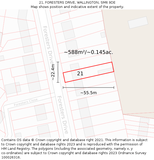 21, FORESTERS DRIVE, WALLINGTON, SM6 9DE: Plot and title map