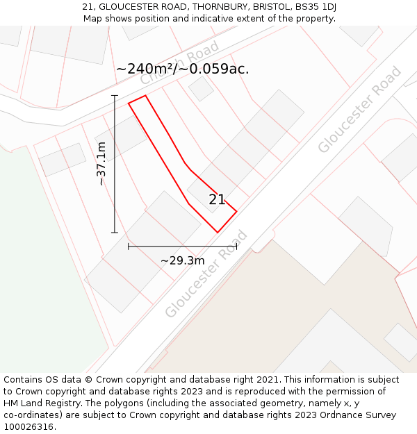 21, GLOUCESTER ROAD, THORNBURY, BRISTOL, BS35 1DJ: Plot and title map