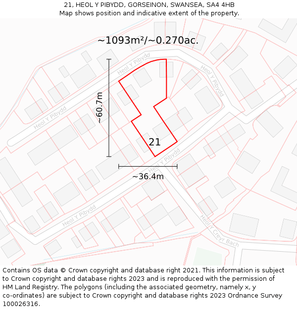 21, HEOL Y PIBYDD, GORSEINON, SWANSEA, SA4 4HB: Plot and title map