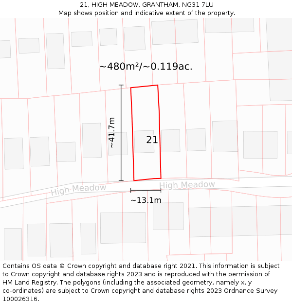 21, HIGH MEADOW, GRANTHAM, NG31 7LU: Plot and title map