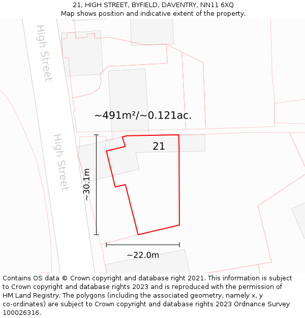 21, HIGH STREET, BYFIELD, DAVENTRY, NN11 6XQ: Plot and title map