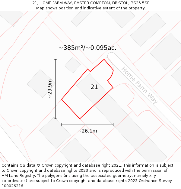 21, HOME FARM WAY, EASTER COMPTON, BRISTOL, BS35 5SE: Plot and title map