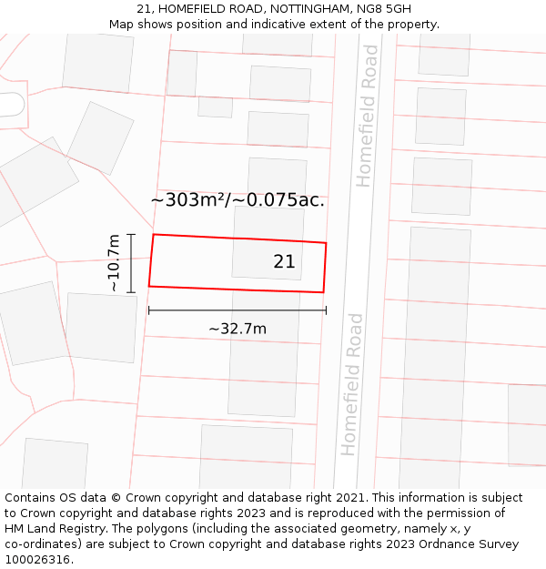 21, HOMEFIELD ROAD, NOTTINGHAM, NG8 5GH: Plot and title map