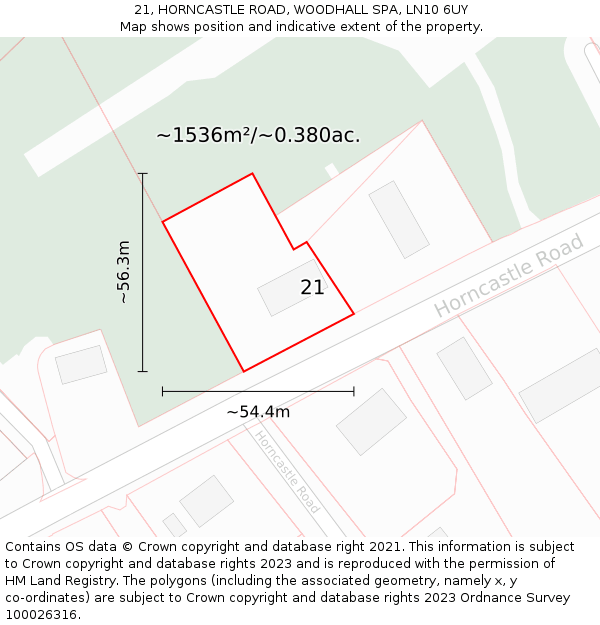 21, HORNCASTLE ROAD, WOODHALL SPA, LN10 6UY: Plot and title map