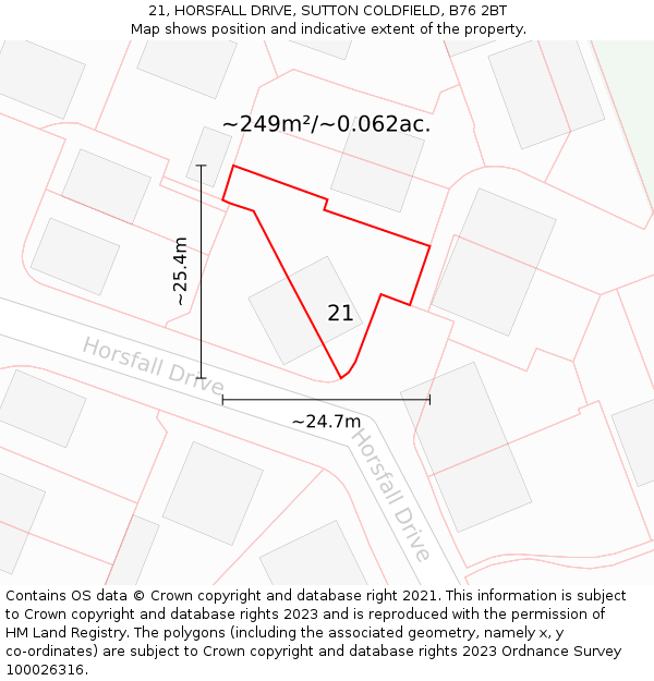 21, HORSFALL DRIVE, SUTTON COLDFIELD, B76 2BT: Plot and title map