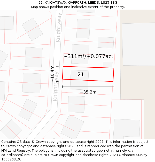 21, KNIGHTSWAY, GARFORTH, LEEDS, LS25 1BG: Plot and title map