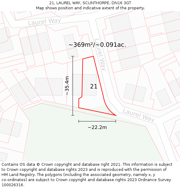 21, LAUREL WAY, SCUNTHORPE, DN16 3GT: Plot and title map