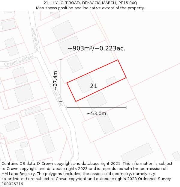 21, LILYHOLT ROAD, BENWICK, MARCH, PE15 0XQ: Plot and title map