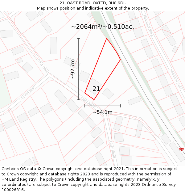 21, OAST ROAD, OXTED, RH8 9DU: Plot and title map