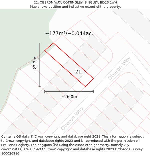 21, OBERON WAY, COTTINGLEY, BINGLEY, BD16 1WH: Plot and title map