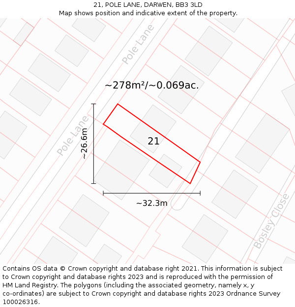 21, POLE LANE, DARWEN, BB3 3LD: Plot and title map