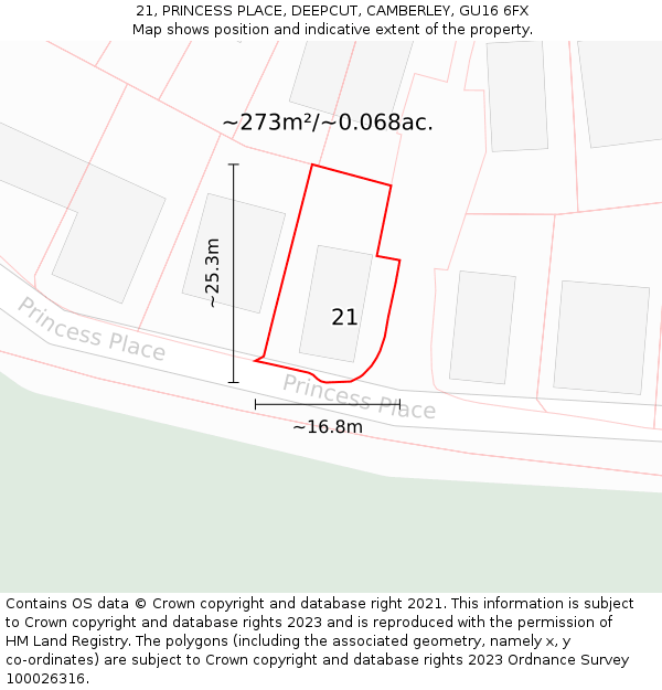 21, PRINCESS PLACE, DEEPCUT, CAMBERLEY, GU16 6FX: Plot and title map