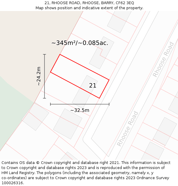 21, RHOOSE ROAD, RHOOSE, BARRY, CF62 3EQ: Plot and title map