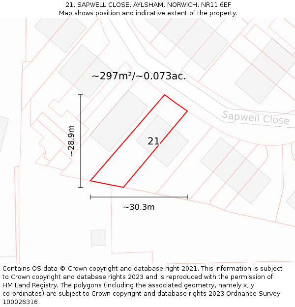 21, SAPWELL CLOSE, AYLSHAM, NORWICH, NR11 6EF: Plot and title map