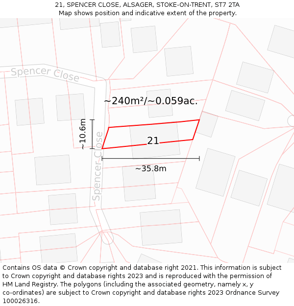 21, SPENCER CLOSE, ALSAGER, STOKE-ON-TRENT, ST7 2TA: Plot and title map