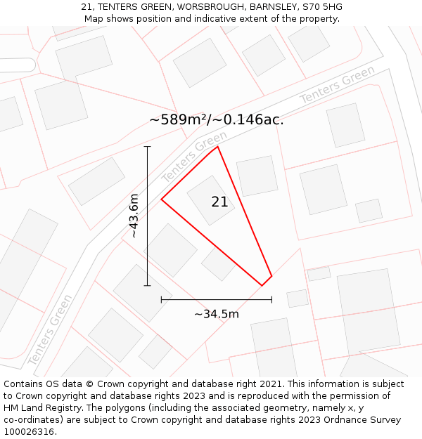 21, TENTERS GREEN, WORSBROUGH, BARNSLEY, S70 5HG: Plot and title map