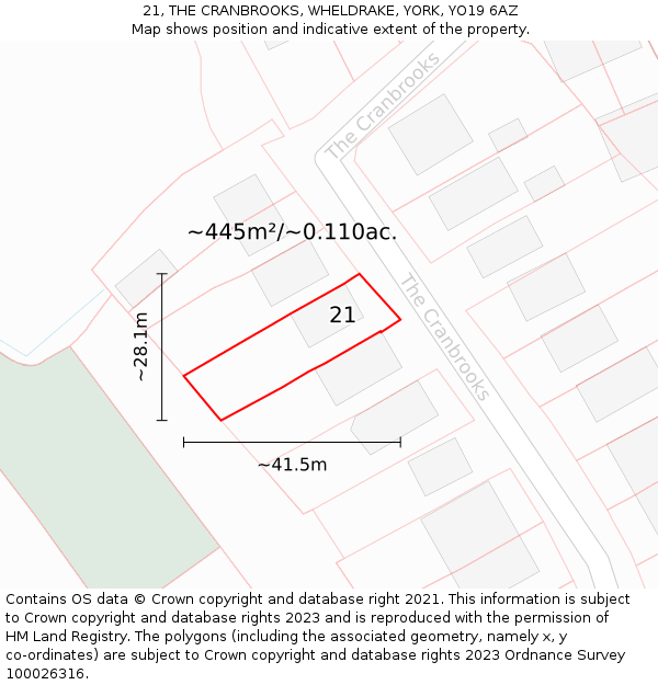 21, THE CRANBROOKS, WHELDRAKE, YORK, YO19 6AZ: Plot and title map
