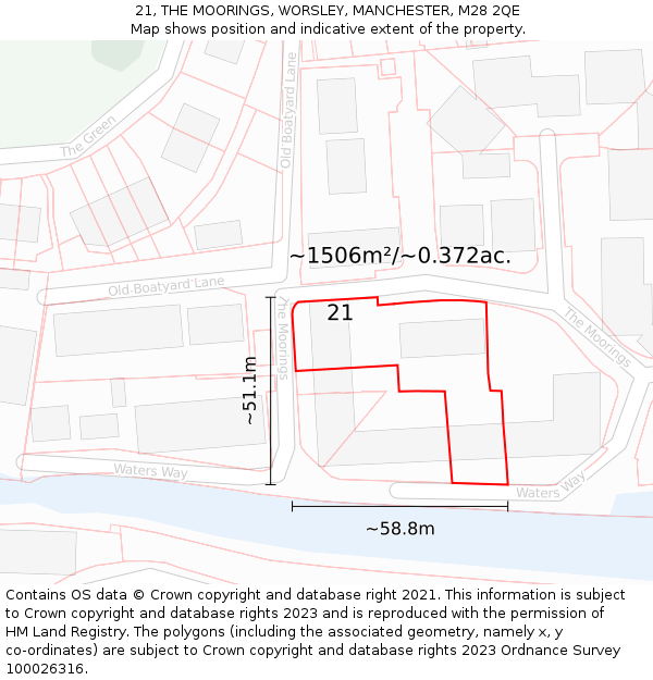 21, THE MOORINGS, WORSLEY, MANCHESTER, M28 2QE: Plot and title map