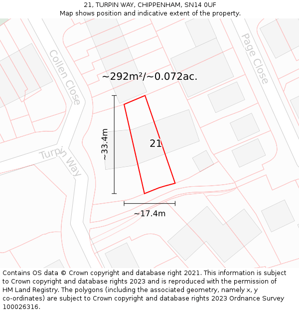21, TURPIN WAY, CHIPPENHAM, SN14 0UF: Plot and title map