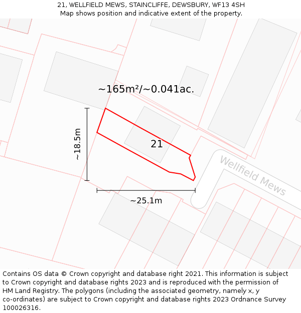 21, WELLFIELD MEWS, STAINCLIFFE, DEWSBURY, WF13 4SH: Plot and title map