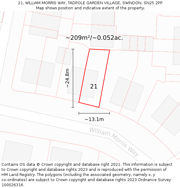 21, WILLIAM MORRIS WAY, TADPOLE GARDEN VILLAGE, SWINDON, SN25 2PP: Plot and title map