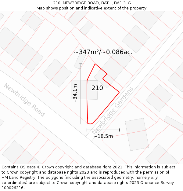 210, NEWBRIDGE ROAD, BATH, BA1 3LG: Plot and title map