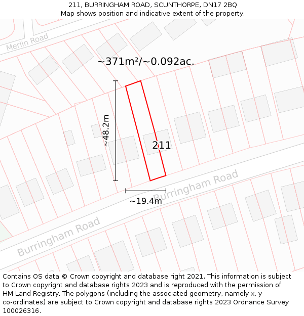 211, BURRINGHAM ROAD, SCUNTHORPE, DN17 2BQ: Plot and title map