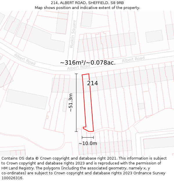 214, ALBERT ROAD, SHEFFIELD, S8 9RB: Plot and title map