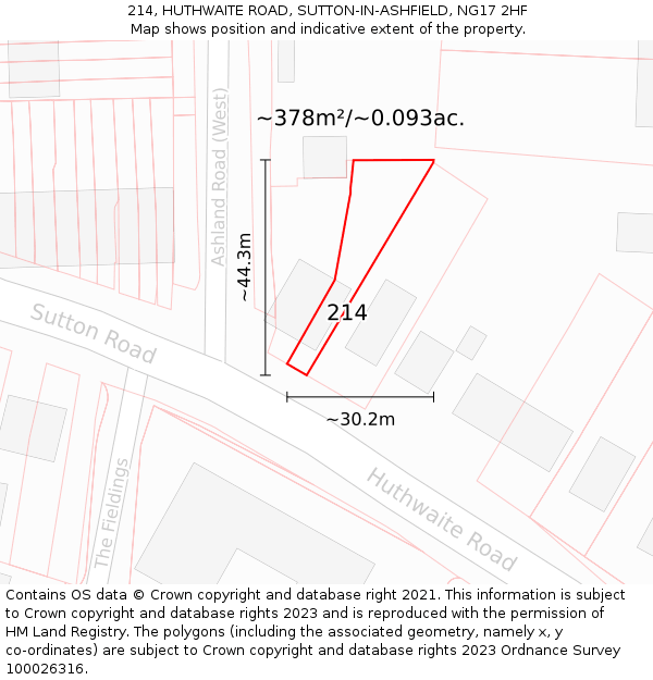 214, HUTHWAITE ROAD, SUTTON-IN-ASHFIELD, NG17 2HF: Plot and title map