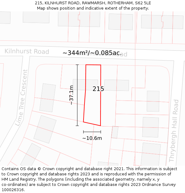 215, KILNHURST ROAD, RAWMARSH, ROTHERHAM, S62 5LE: Plot and title map