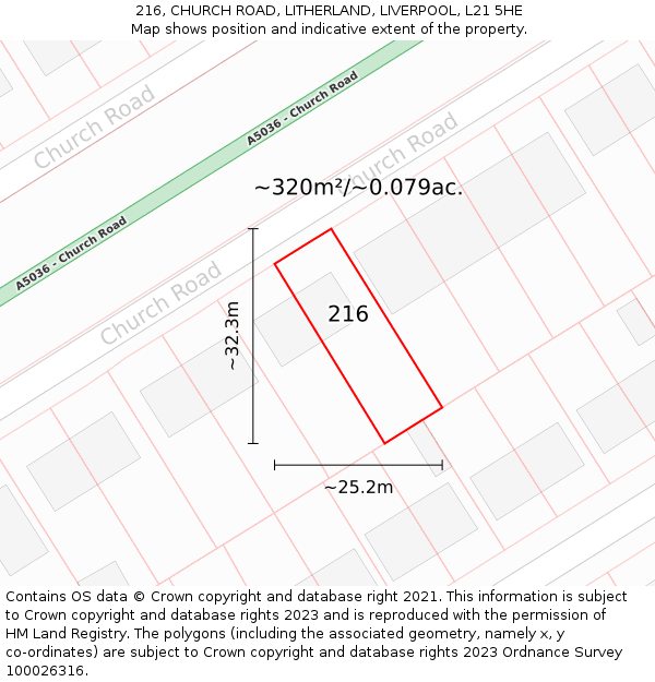216, CHURCH ROAD, LITHERLAND, LIVERPOOL, L21 5HE: Plot and title map