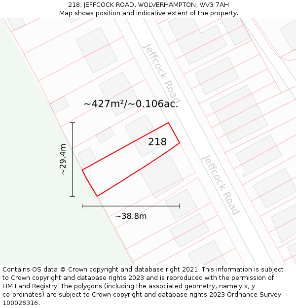 218, JEFFCOCK ROAD, WOLVERHAMPTON, WV3 7AH: Plot and title map