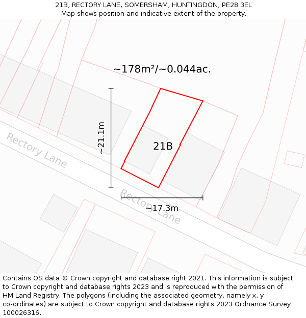 21B, RECTORY LANE, SOMERSHAM, HUNTINGDON, PE28 3EL: Plot and title map