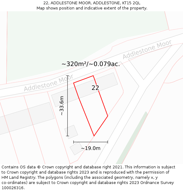 22, ADDLESTONE MOOR, ADDLESTONE, KT15 2QL: Plot and title map