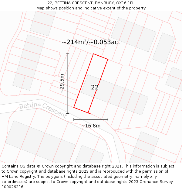 22, BETTINA CRESCENT, BANBURY, OX16 1FH: Plot and title map