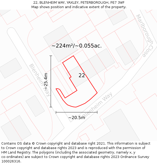 22, BLENHEIM WAY, YAXLEY, PETERBOROUGH, PE7 3WF: Plot and title map