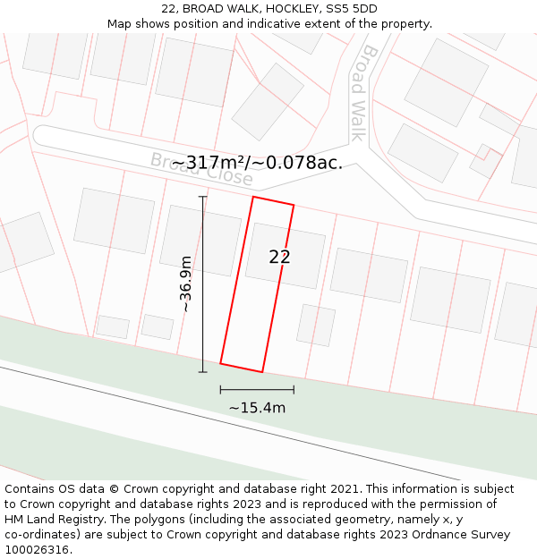 22, BROAD WALK, HOCKLEY, SS5 5DD: Plot and title map
