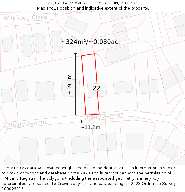 22, CALGARY AVENUE, BLACKBURN, BB2 7DS: Plot and title map
