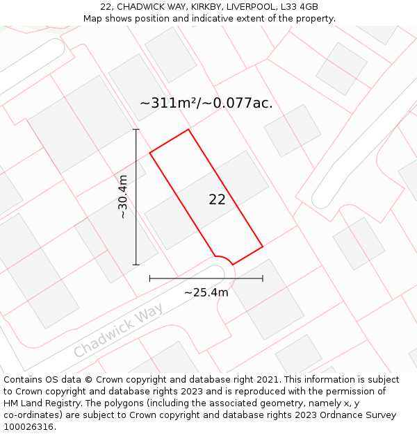 22, CHADWICK WAY, KIRKBY, LIVERPOOL, L33 4GB: Plot and title map